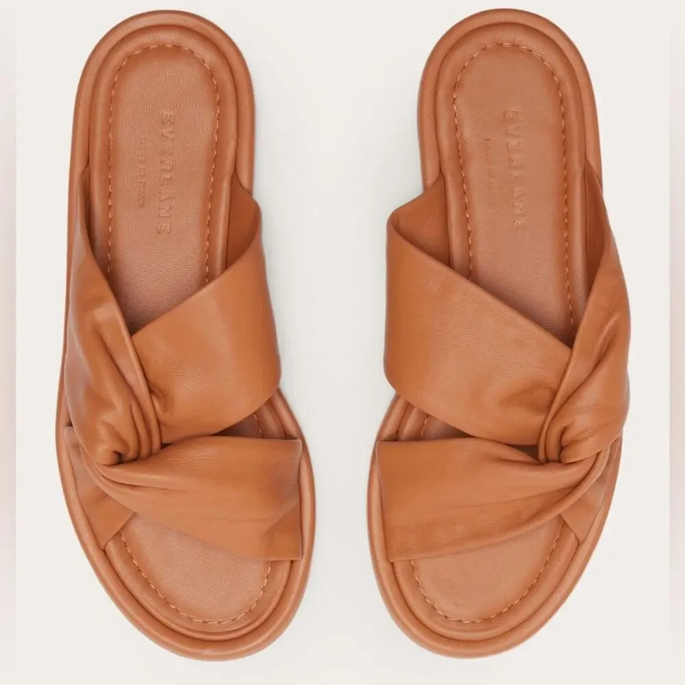 Everlane Day Twist Sandal Desert Tan  Leather Flat Slide 6.5 New Without Box - Picture 2 of 9